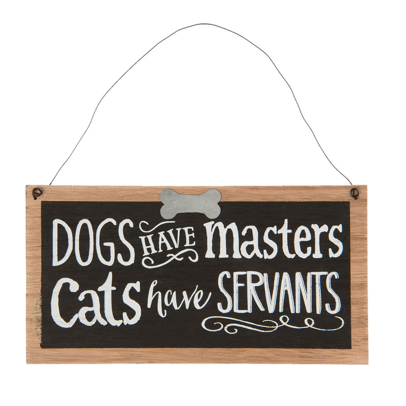 Vintage Retro Schild, Modell DOGS HAVE MASTERS, Material HOLZ , Maße 22 x 11 cm, helles Holz mit Tafelfeld, ideal für Bar, Cafe, Teehaus, Cafeteria oder einfach Zuhause