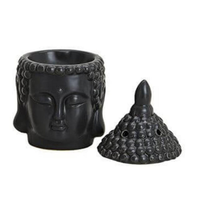 Duftlampe Buddha aus Keramik, schwarz, für Teelichter, Ausführung mit abnehmbarem Duftdeckel, 20 x 11 x 11 cm