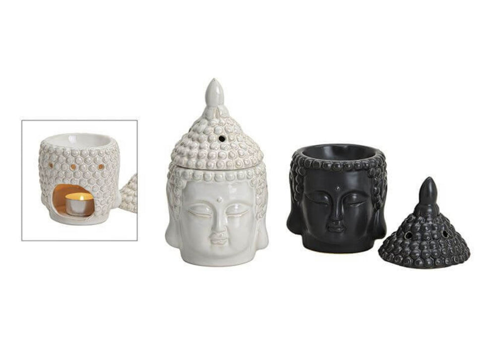 Duftlampe Buddha aus Keramik, schwarz, für Teelichter, Ausführung mit abnehmbarem Duftdeckel, 20 x 11 x 11 cm