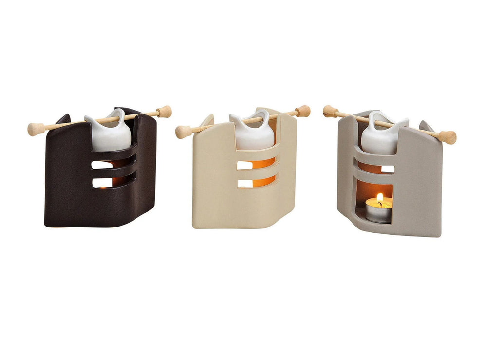 Duftlampe Stövchen aus Keramik, braun, für Teelichter, Ausführung mit abnehmbarer Duftschale, 12 x 8 x 13 cm