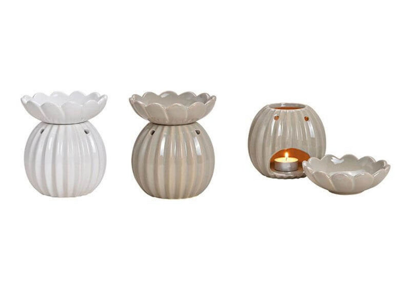 Duftlampe Kugel aus Keramik, weiß, für Teelichter, Ausführung mit abnehmbarer Duftschale, ideal für Duft- Öle und Wachse, Maße: Länge x Tiefe x Höhe = 13 x 13 x 15 cm ideal als Geschenk oder Zuhause