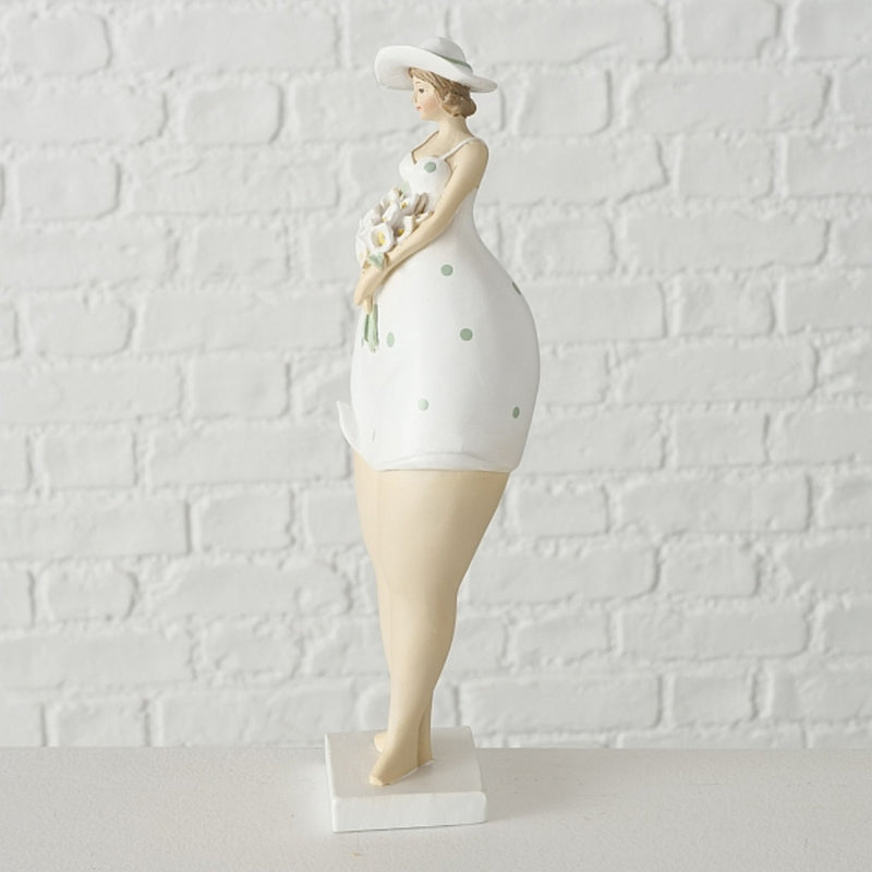 Tolle Themen Figur, Skulptur, Modell FRÄULEIN FRÜHLING, aus handbemaltem Kunststein, Farbe Weiss &amp; Creme, romantisch in Szene gesetzt, Größe 24 x 8 x 6 cm