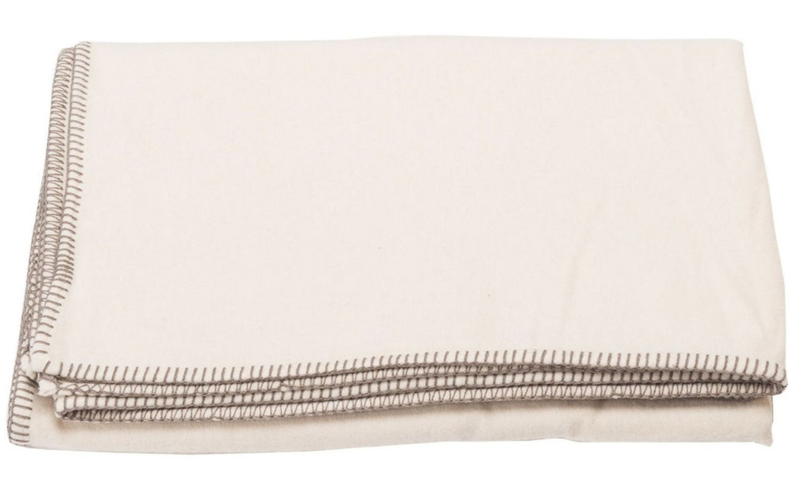 Baumwoll-Flanelldecke Sylt Wohndecke “ Uni Rohweiß ”, 200 x 140 cm, rohweiß, rein kuscheln und Dekorieren, edle Ziernaht als Umrandung