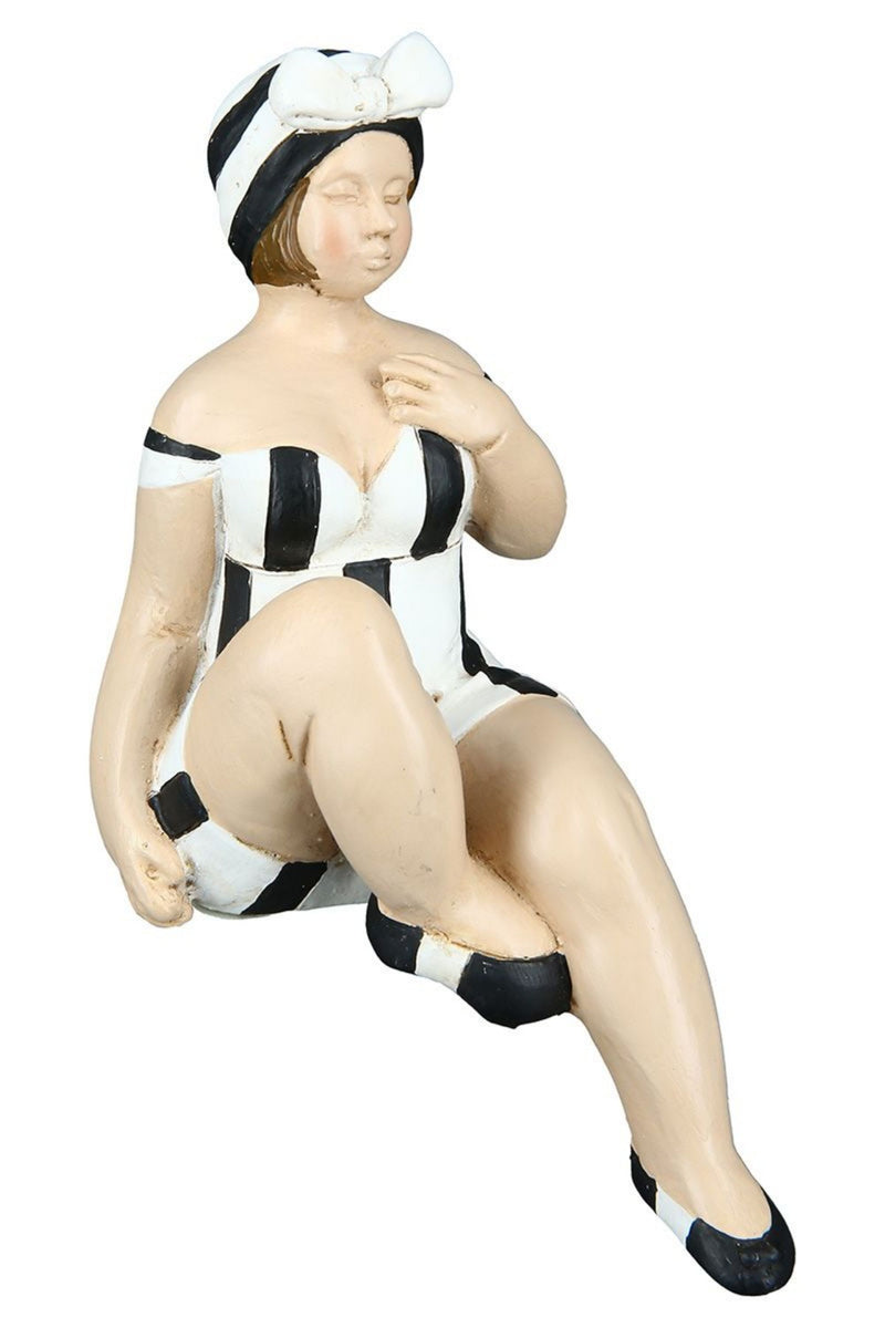 Tolles Themen Figuren Set, 2 maritime nostalgische Strandnixen im schwarz weißen Badeanzug, Kantensitzer, stabiler Kunststein, durch wundervolles Design in Szene gesetzt, je ca. 13 x 8 x 8 cm