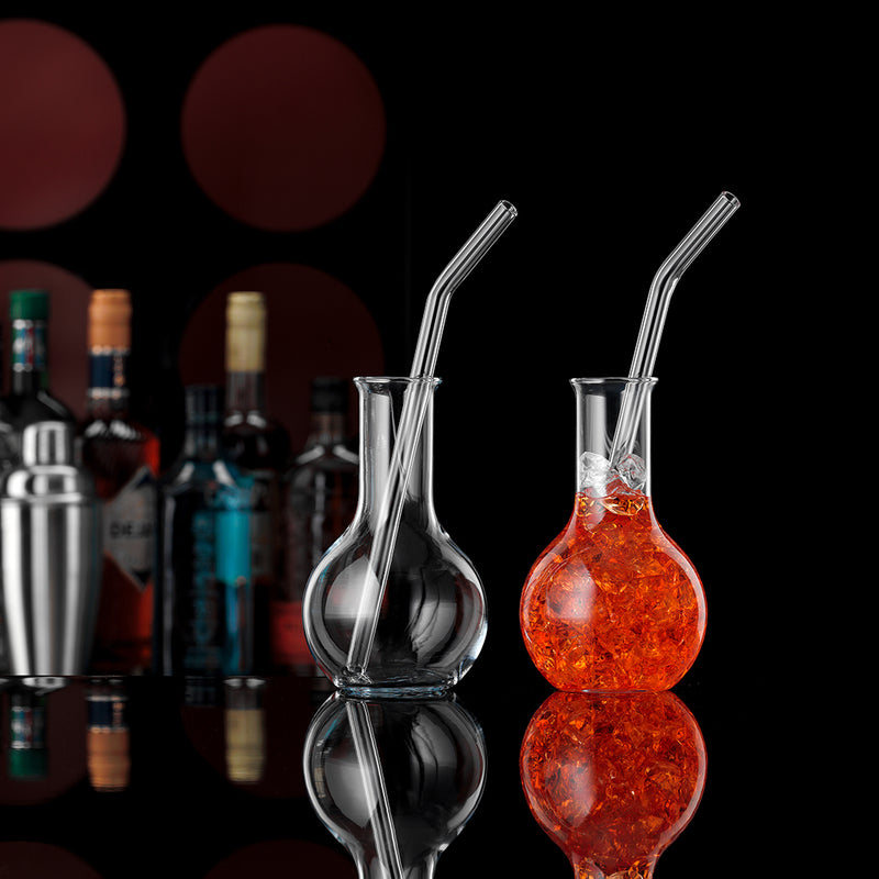 BOHEMIA CRISTAL 2 Mix Drink Gläser 300ml + 2 Glastrinkhalme gebogen