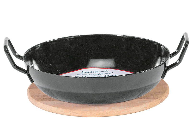 KARL KRÜGER Servierpfanne Schlemmerpfanne Ø20cm mit Holzteller