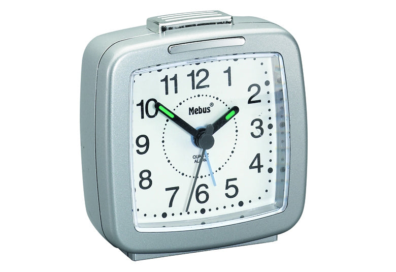 MEBUS Quarzwecker 26481 mit Beleuchtung silber