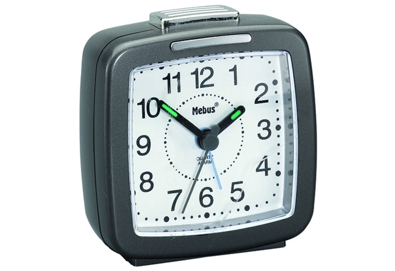 MEBUS Quarzwecker 26483 mit Beleuchtung 7x7cm anthrazit