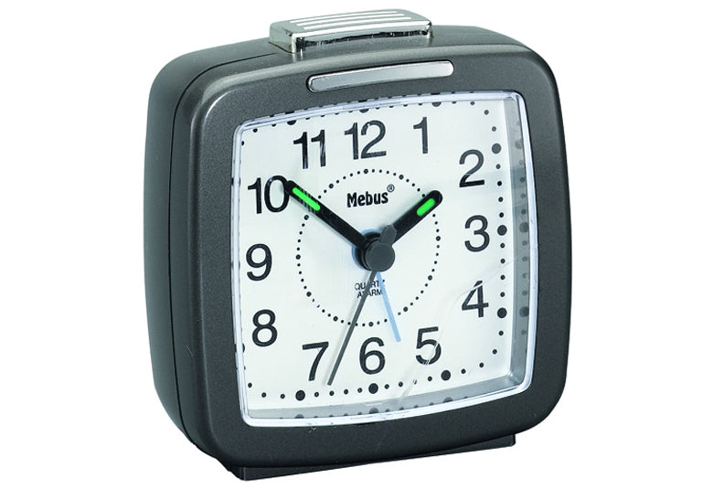 MEBUS Quarzwecker 26483 mit Beleuchtung 7x7cm anthrazit