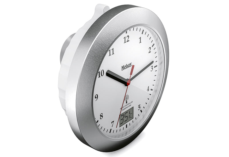 MEBUS Funkbadezimmeruhr mit Saugnäpfe Ø17x6cm silber