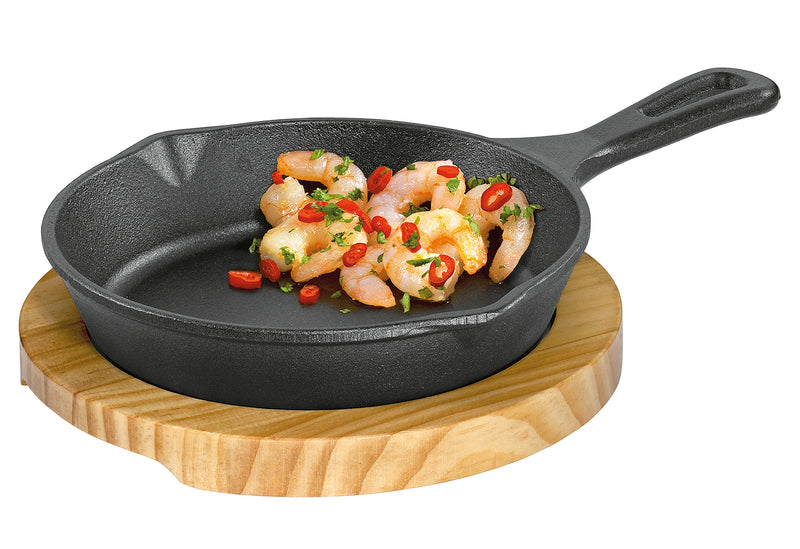 KÜCHENPROFI Servierpfanne mit Stielgriff und Holzbrett BBQ 26x18x6cm