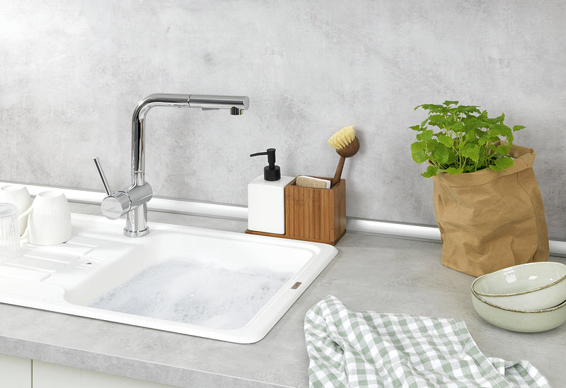 WENKO Spülmittelspender mit Utensilienhalter Mera