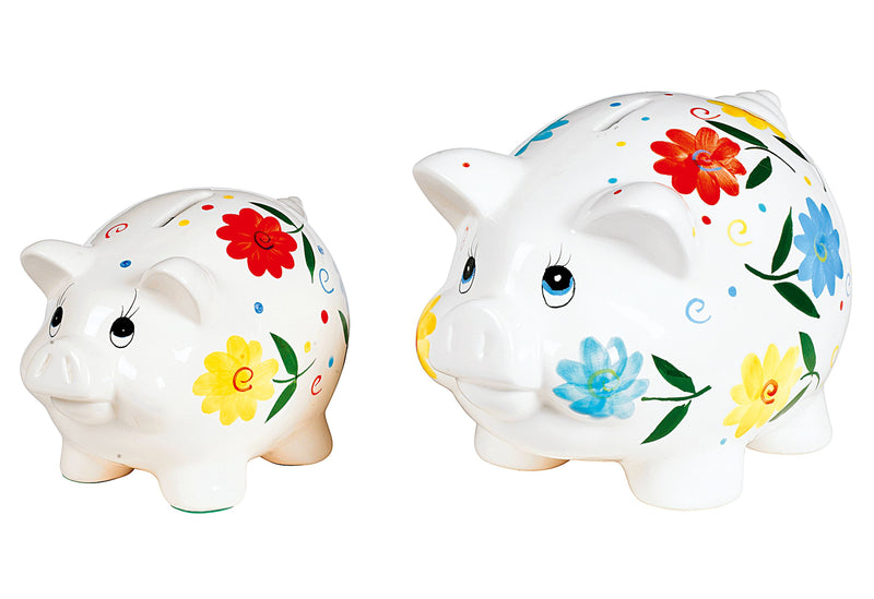 Sparschwein Blumendeko mit Schloß Dolomit 23cm weiß