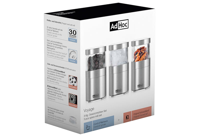 ADHOC Gewürzmühlen-Set Voyage 3teilig