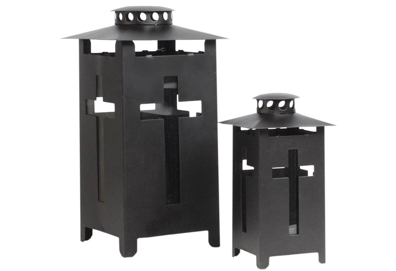 Grablaterne Metall mit Kreuz 14x14x25cm schwarz