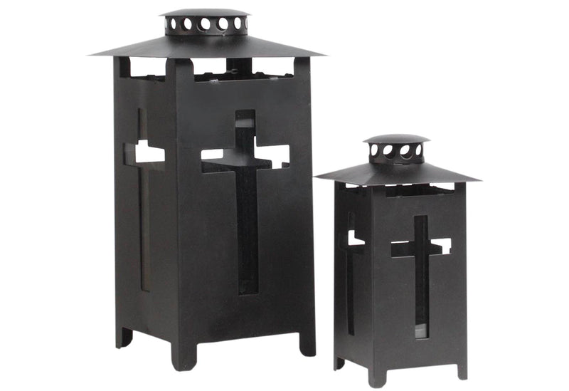 Grablaterne Metall mit Kreuz 14x14x25cm schwarz