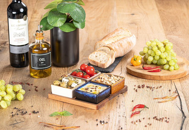 MORITZ&MORITZ Dipp Schalen Set eckig mit Akazienbrett 19x19x 4,1cm 5teilig