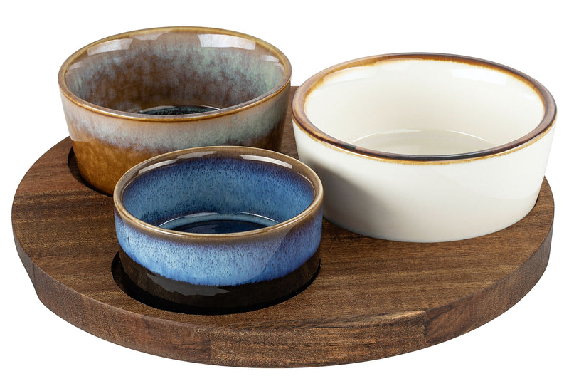 MORITZ&MORITZ Dipp Schalen Set rund mit Akazienbrett 20x20x5,1cm 4teilig