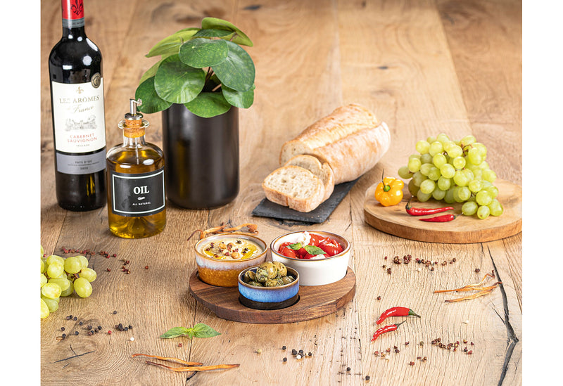 MORITZ&MORITZ Dipp Schalen Set rund mit Akazienbrett 20x20x5,1cm 4teilig