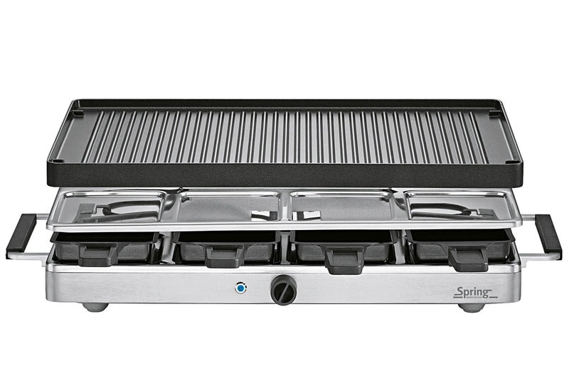 SPRING 3267310001 Raclettegrill mit Alugrillplatte 8 Pfännchen 1200 Watt Edelstahl