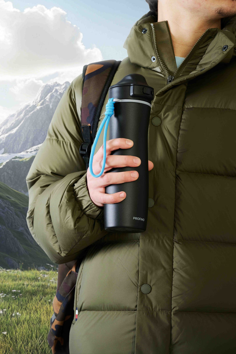 Sport-Flasche "Active", 600 ml, Edelstahl, schwarz