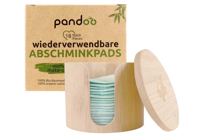 PANDOO Abschminkpad Bio-Baumwolle in Aufbewahrungsbox Ø8cm 18er Set