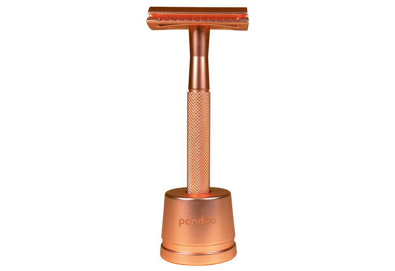 PANDOO Metall Rasierhobel inkl. 10 Klingen rosegold