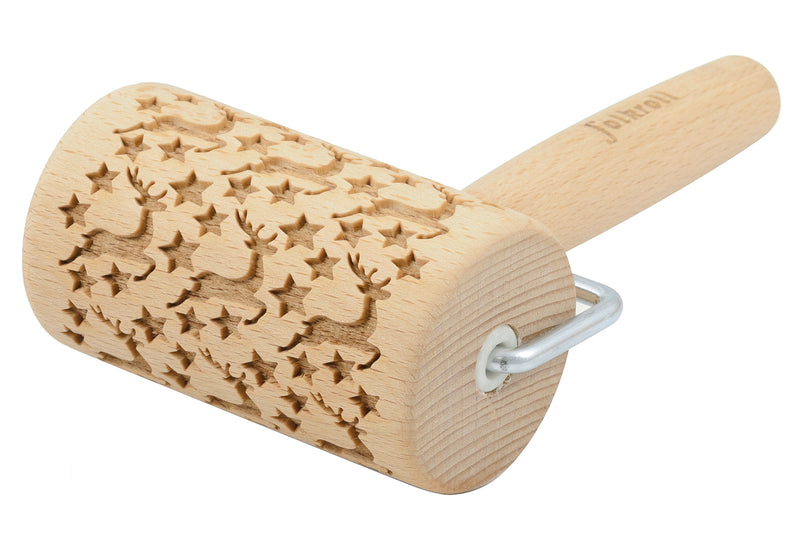 FOLKROLL 3D-Motiv-Teigrolle Rentier Sterne mini