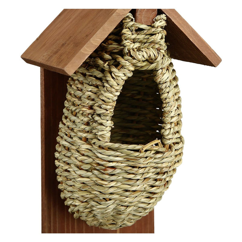 Toller gemütlicher Nistkasten für unsere Gartenvögel. Modell ' LIEBESNEST ', Holz und stabiles Naturfaser Geflecht, 30 x 14 x 13 cm, ideale Geschenkidee