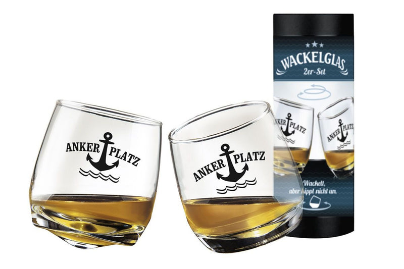 2er Set Maritimes Wackelglas Anker, Whisky-Gläser Schwenkglas, in schöner Geschenkbox, spülmaschinenfest