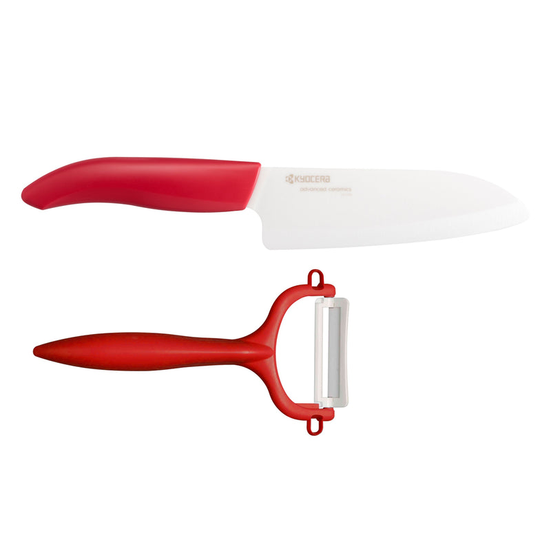 GEN RED Cut & Peel Set: Santoku-Keramikmesser mit Schäler