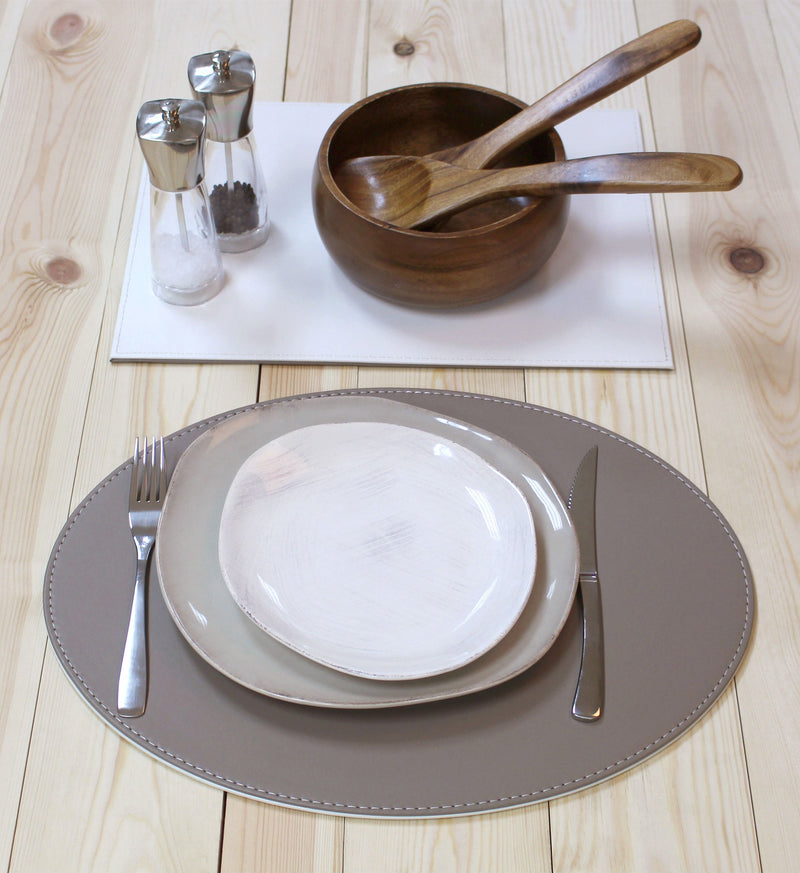 DUO - Platzset oval, Taupe/Weiß