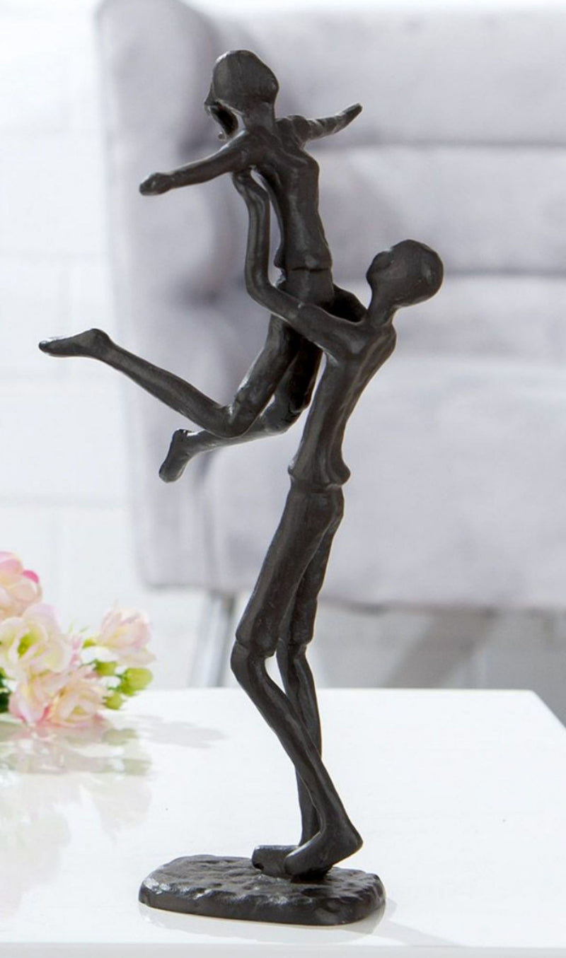 Große 24 cm hohe Design Figur, Skulptur mit Umsetzungsmotto, HEBEFIGUR, aus Eisen BRÜNIERT, durch kunstvollen Stil in Szene gesetzt, Größe 24 x 15 x 12 cm, tolle kreative Geschenkidee