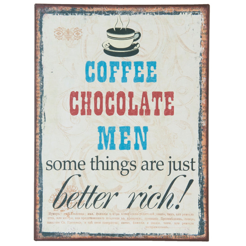 Vintage Retro Blechschild, COFFEE, CHOCOLATE, MEN, Metall , 35 x 26 cm, creme, ideal für Bar, Cafe, Cafeteria oder einfach Zuhause
