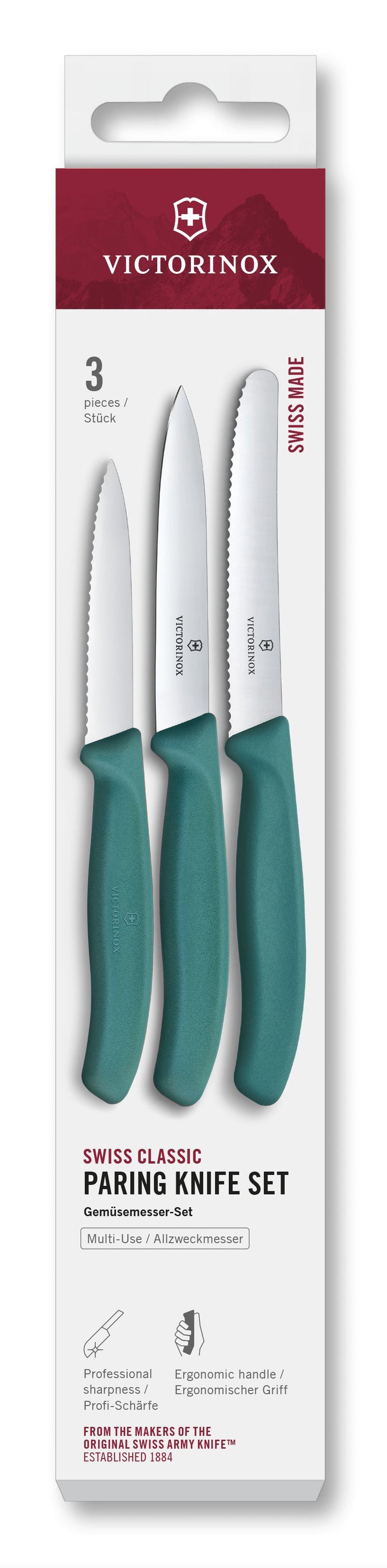 VICTORINOX Gemüsemesser Set gerade/Wellen grün 3teilig