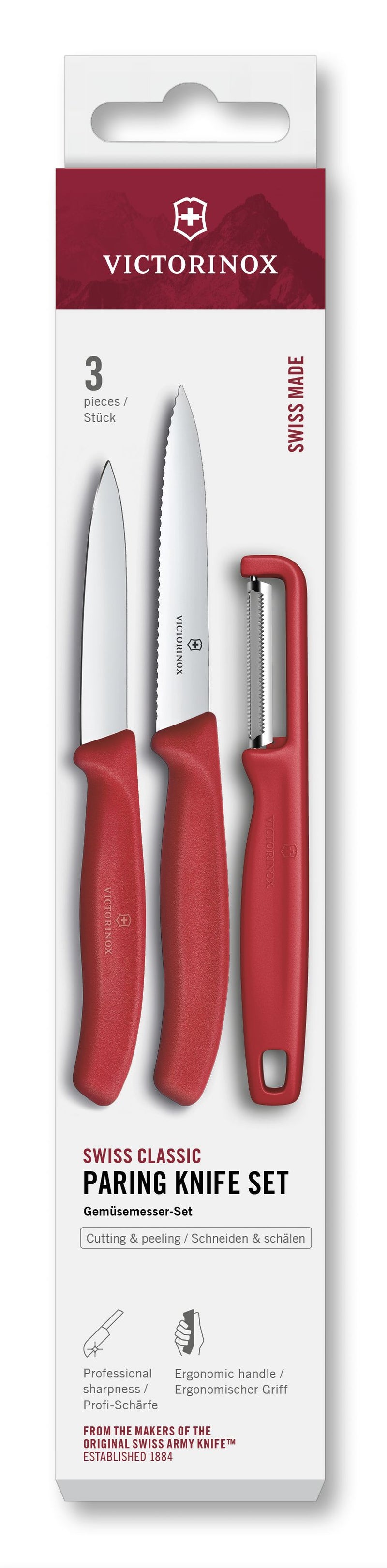 VICTORINOX Gemüsemesser mit I-Schäler rot 3teilig