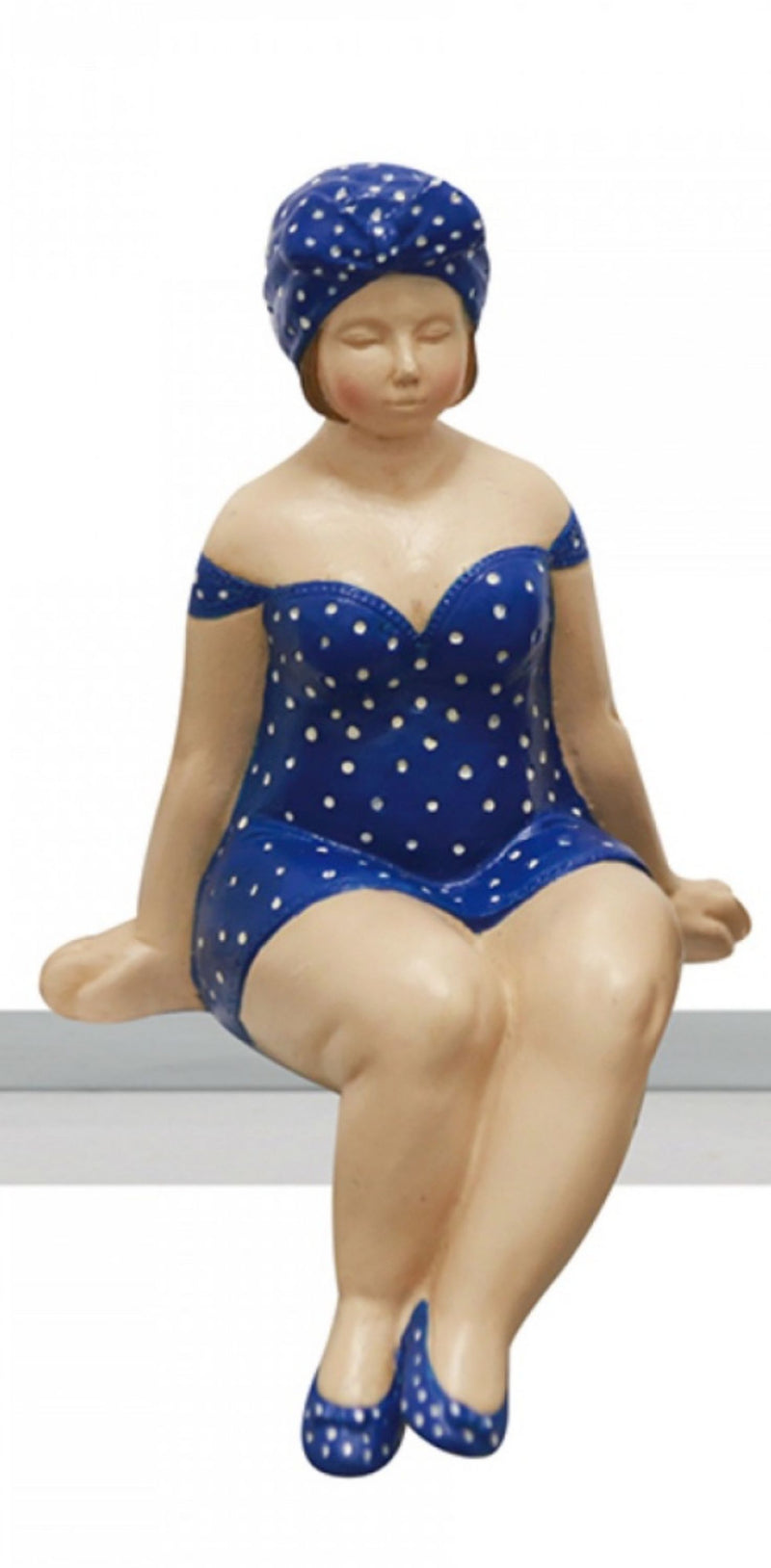 Tolles Themen Figuren Set, 2 maritime nostalgische Badenixen im blauen Badeanzug, Kantensitzer, stabiler Kunststein, durch wundervolles Design in Szene gesetzt, je ca. 13 x 8 x 6 cm