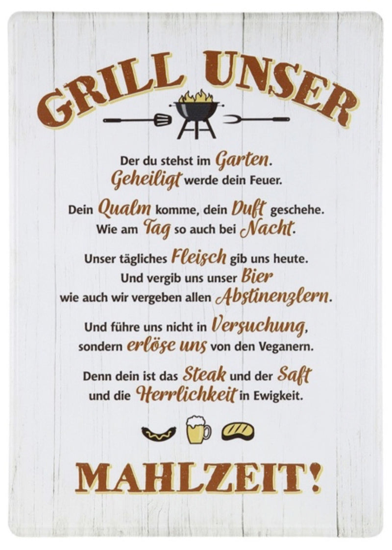 Großes tolles Griller Metallschild, Modell: GRILL UNSER , Maße 42 x 30 cm, weiß  , ideal für Grillmeister oder solche die es werden wollen, perfekte Geschenkidee oder Mitbringsel