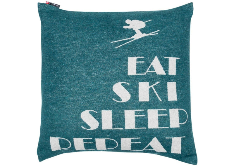 Kissenhülle "Eat Ski Sleep Repeat" tannengrün / 50x50 cm