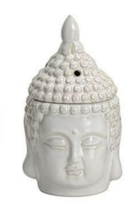 Duftlampe Buddha aus Keramik, weiß, für Teelichter, Ausführung mit abnehmbarem Duftdeckel, 20 x 11 x 11 cm