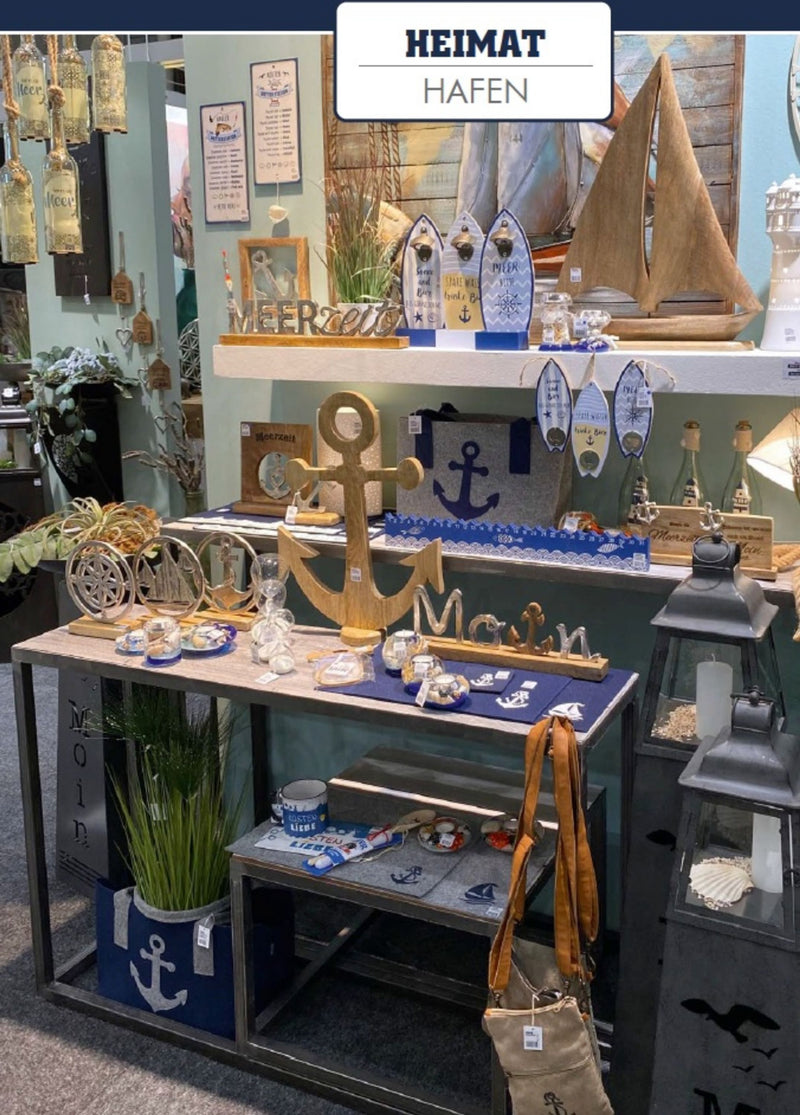 Toller beleuchteter Leuchtturm als Holzaufsteller, top angesagt, maritimer Stil, Modell: TOP OF COAST, Farbe Azurblau, Highlight ist die schöne LED Beleuchtung in den Fenstern