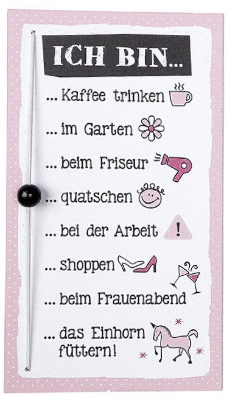 Modernes, Lustiges Schiebeschild mit Abwesenheitsmeldung: FRAUEN..., Material Kunststoff , Maße 25 x 14 cm, Gilde Markenartikel, Farbe weiß, tolle Geschenkidee oder Mitbringsel