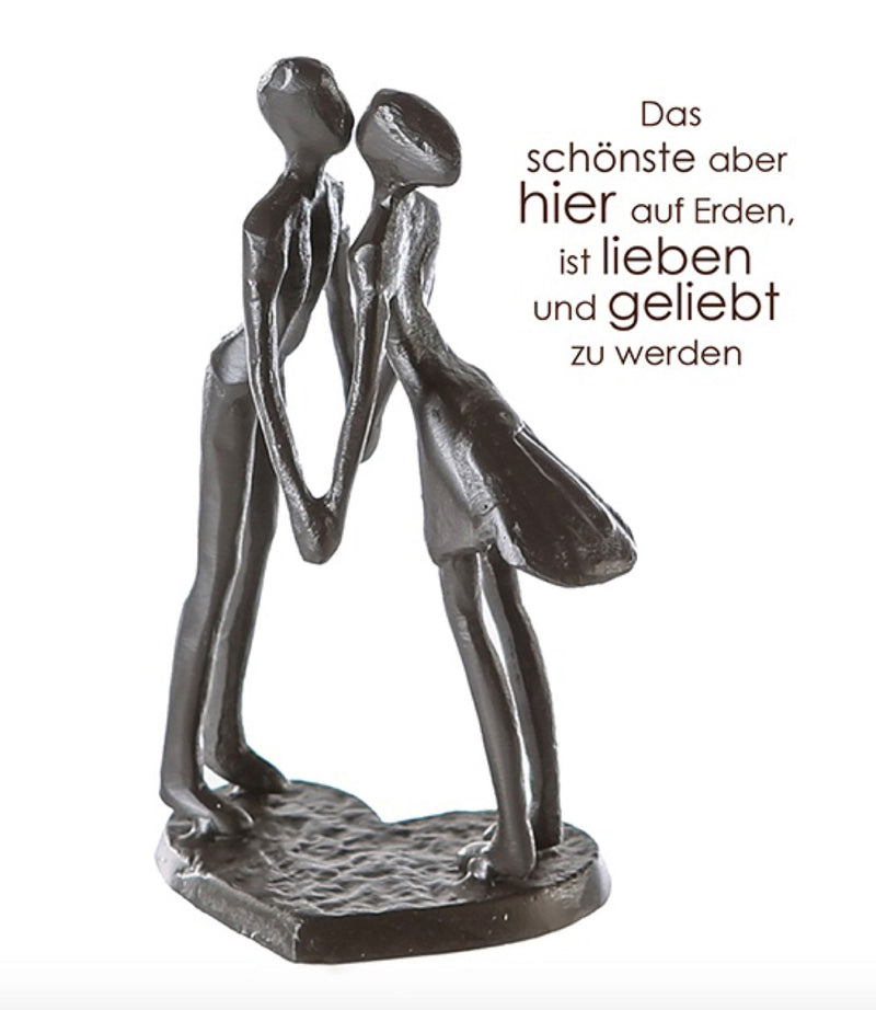 Themen Figur, Skulptur mit Spruch und Weisheit, DAS SCHOENSTE ABER HIER AUF ERDEN... , Eisen BRÜNIERT, wundervolles Design, 15 x 11 x 6 cm, tolle Geschenkidee
