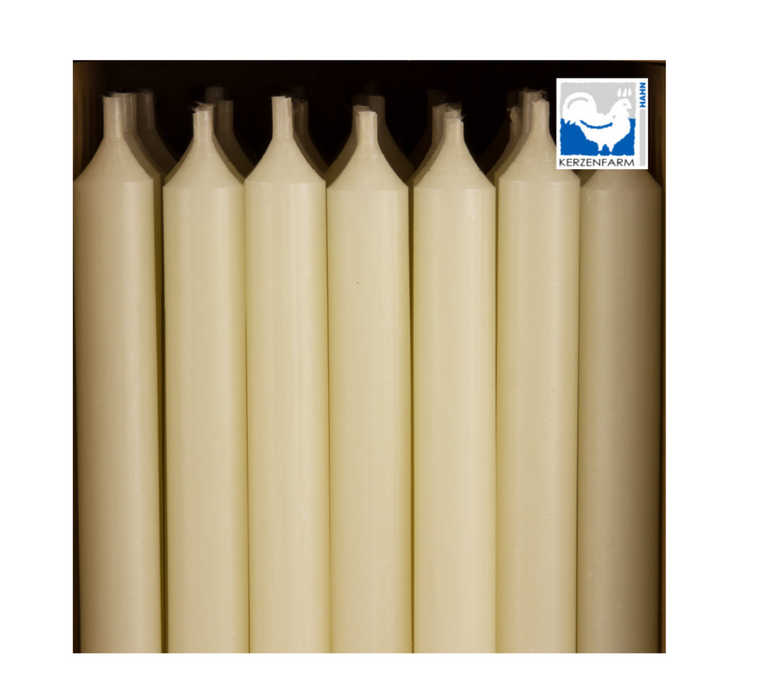 Tall stick candles set of 6 in an elegant style, color IVORY, slim design with 1.3 cm diameter, height 25 cm, approx. 6 hours burning time, soot and drip-free, high envy factor.
