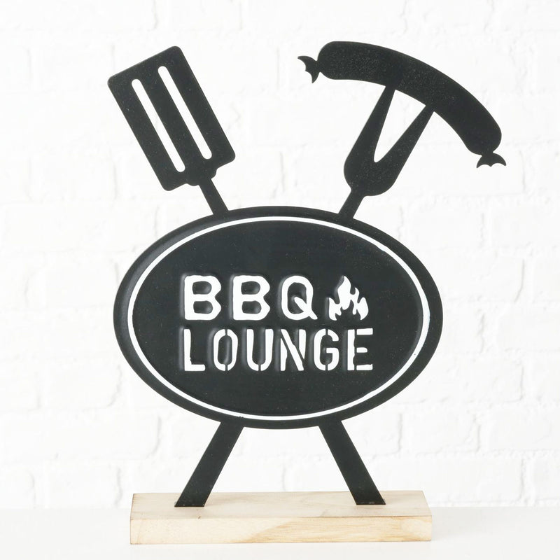 Großer toller Griller Aufsteller, Modell: BBQ & LOUNGE , Maße 30 x 25 cm, schwarz, weiß auf Naturholz, ideal für Grillmeister oder solche die es werden wollen, perfekte Geschenkidee oder Mitbringsel