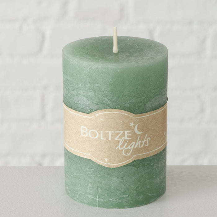 3er Set  Stumpen Kerzenset " Boltze light " in GRÜN, toller Vintage Landhausstil, 7 cm Durchmesser, Höhe 10 cm, handgearbeitet, 45 Std. Brennzeit, Hoher Neidfaktor