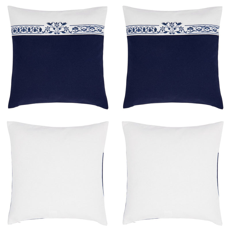 2er Set Kissenhüllen, Kissenbezüge, Modell Potsdam, Maße je 40 x 40 cm, Farbe royalblau weiß mit Muster , ziert Heim, Garten und jede Art von Sitzgelegenheiten, 100% Baumwolle