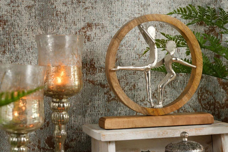 Großes edles Wandbild auf Mango-Holz in brüniertem Aluminium, Modell: VOGELPAAR , Maße 22 x 22 x 2 cm, Farbe Natur und Aluminium, tolle Deko fürs Cafe oder Zuhause