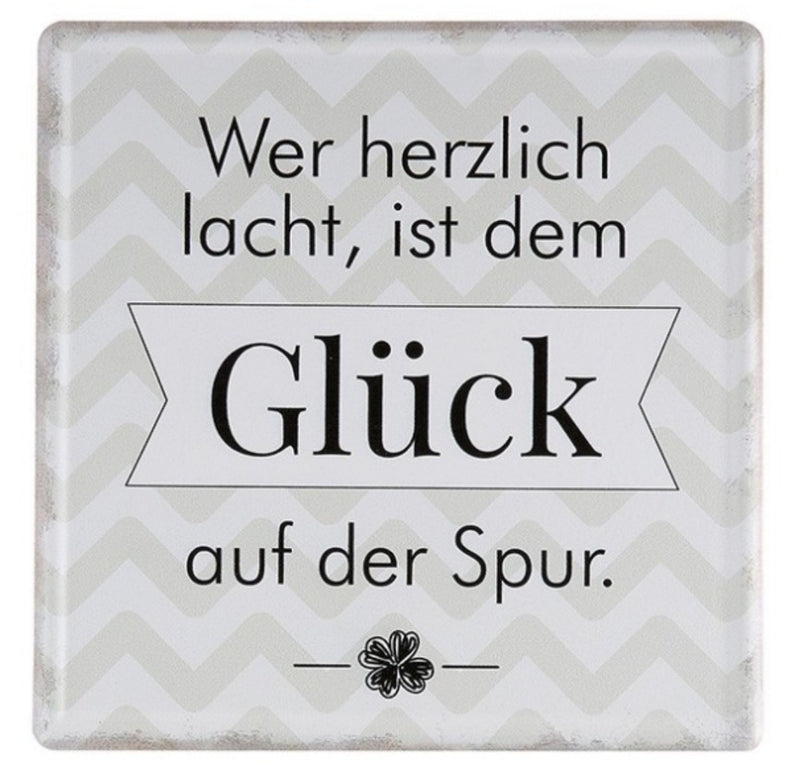 Tolles Metallschild , Modell Glück beginnt da..., Material Metall , Maße 19 x 19 cm, weiß grau, ideal für Küche, Flur, Cafe, Cafeteria oder einfach Zuhause.