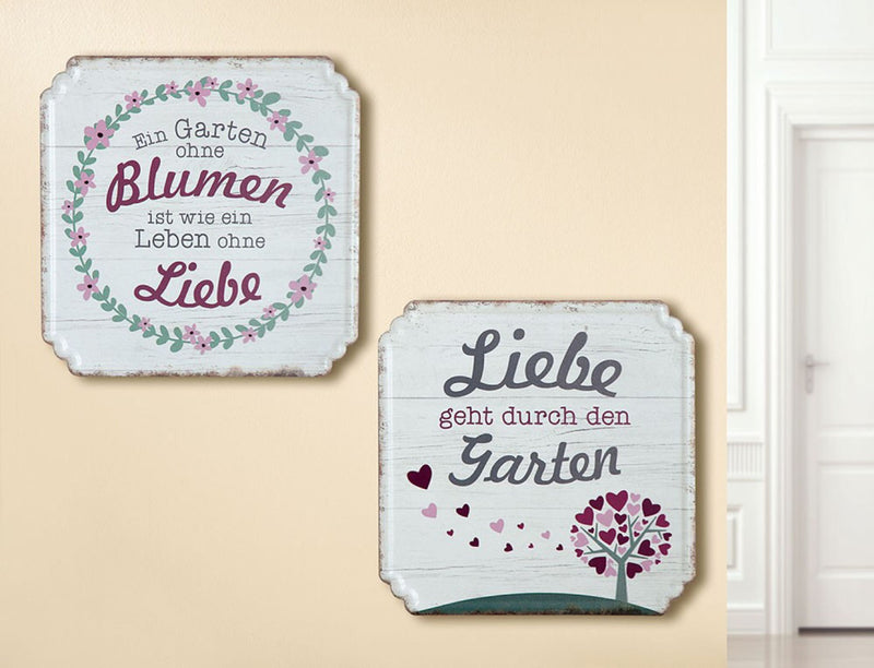 Blechschild Vintag Look, Modell EIN GARTEN OHNE BLUMEN IST WIE EIN LEBEN OHNE LIEBE , Metall , Maße 19 x 19 cm